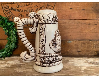 Vintage Ceramic Tankard | Vintage Ceramic Stein | Old World Victorian Stein | Cream & Brown Stein