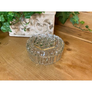 Vintage Clear Glass Candy Dish with Cover |  Stars and Bars Pattern | Farmhouse | Cookie Jar | Academia | Midcentury Modern