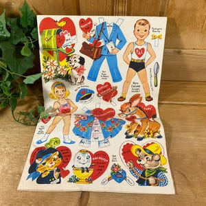 Vintage Valentine&#39;s Day Cards, Cutouts, and Paper Dolls | Midcentury Modern Decor | Valentine Ephemera | Valentines Day Activity Pages