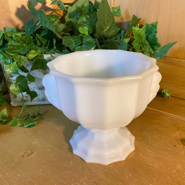 Vintage Fluted White Milk Glass Pedestal Bowl | E.O. Brody | Footed Milk Glass Vase | Cottagecore Table Decor | Vintage White Milk Glass