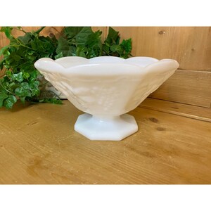 Vintage White Milk Glass Grapes Pedestal Bowl | Octagon Pedestal Bowl | Cottagecore Decor | Vintage Kitchen Decor | Farmhouse Kitchen