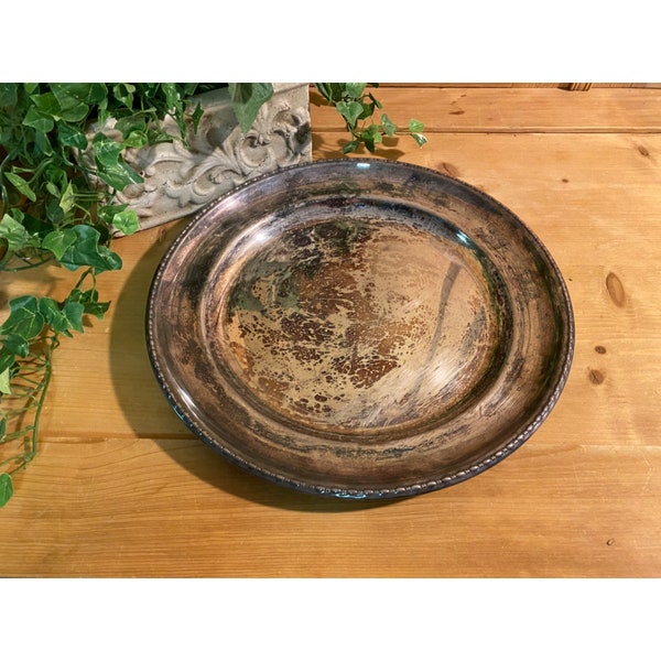Vintage Silverplated Serving Tray | Academia | Round Silver Tray with Great Patina | Shabby Chic Decor | Farmhouse Kitchen Decor | Oxidized