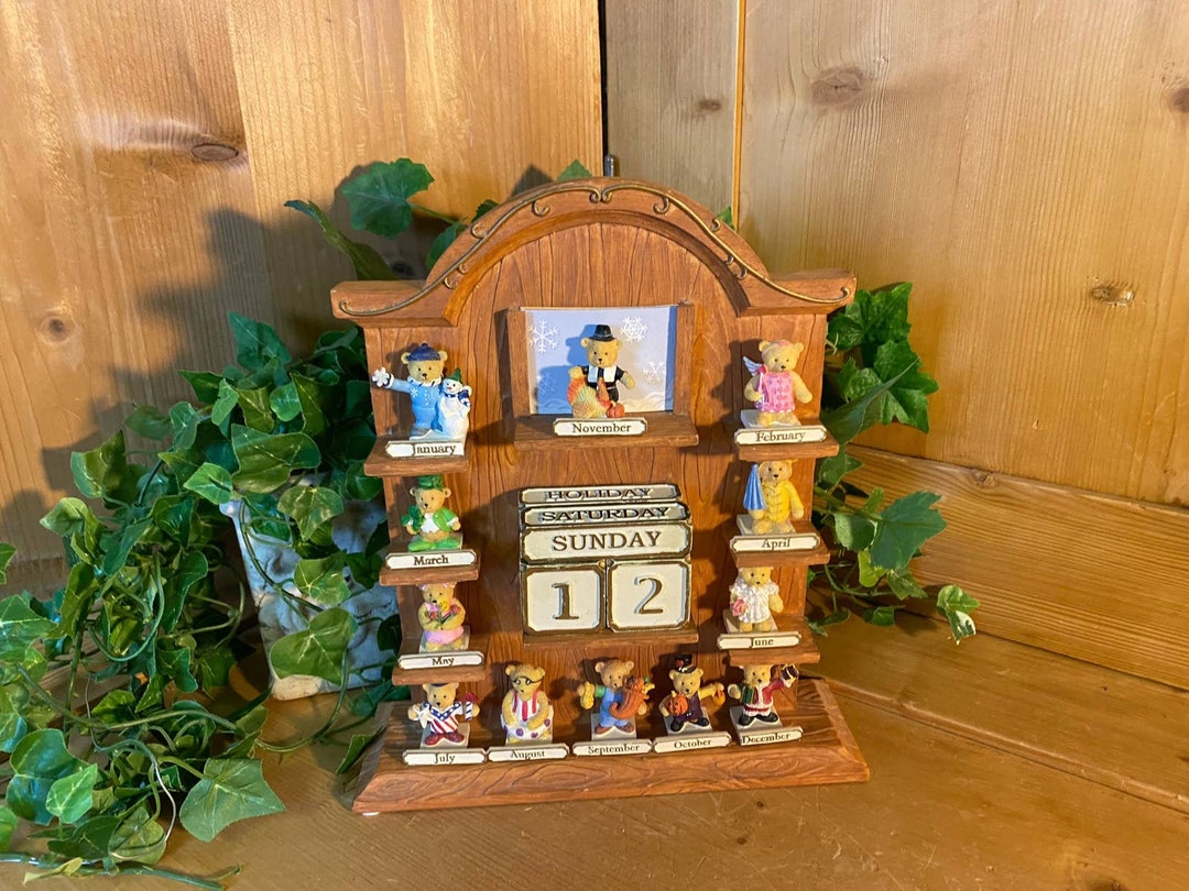 Vintage Teddy Bear Perpetual Calendar Wooden Calendar With Etsy