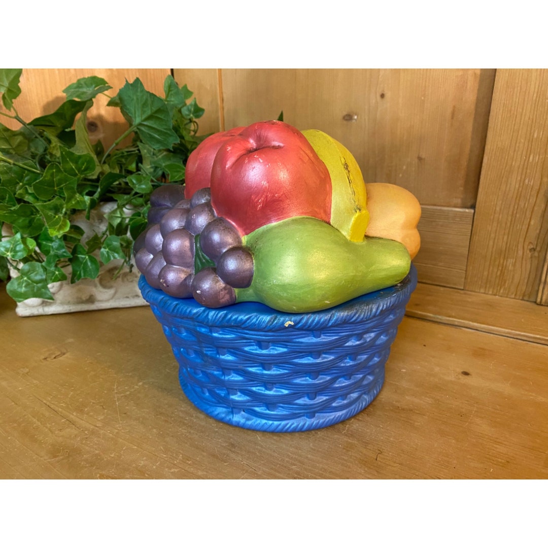 Vintage Ceramic Fruit Basket Cookie Jar Farmhouse Kitchen Canister