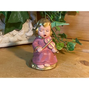 Vintage Pink Ceramic Cherub Angel Figurine | Angel with Violin | Shabby Chic Decor | Christmas Angel | Vintage Shelf Decor