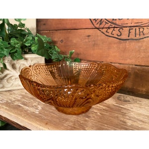 Vintage Pink Molded Glass Pedestal Serving Bowl | Textured Glass Bowl | Shabby Chic | Vintage Kitchen Decor | Serving | Amber Glass Bowl
