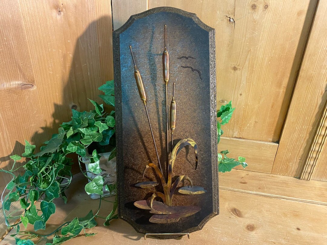 Vintage Metal Cattail Wall Art Cattails Metal Plaque 1970s Wall Decor