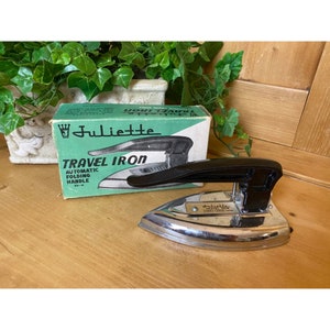 Vintage Juliette Folding Travel Iron With Original Box | No Cord | Cottagecore | Vintage Mini Appliance | Ironing | Automatic Folding Handle