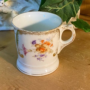 Tom and Jerry Floral Federal Cup | 11132 | Tom and Jerry White Mustache Mug with Gold Trim | Victorian Table Decor | Shabby Chic Decor image 1