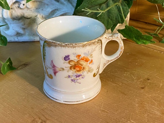 Tom and Jerry Floral Federal Cup | 11132 | Tom and Jerry White Mustache Mug with Gold Trim | Victorian Table Decor | Shabby Chic Decor