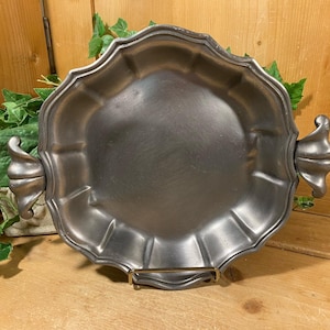 Vintage Ornate Pewter Serving Tray with Handles | Etain | Fancy Metal Serving Platter | French Country Table Decor | Cottagecore Kitchen
