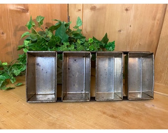 Vintage Industrial Bakery Bread Pan - 4 Loaf Compartments | Farmhouse |  Envelope Fold Heavy-Duty Metal Loaf Pans Strapped Together
