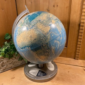 Vintage Rand McNally World Portrait School Globe On Stand | Almanac Facts | Raised Typography | 1960s | Midcentury Modern Decor | Academia