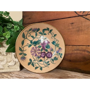 Vintage Brass and Ceramic Bowl With Purple Flowers | Decorative Bowl | Asian Bowl | Vintage Kitchen Decor | Cottagecore Bowl | Ceramic Bowl