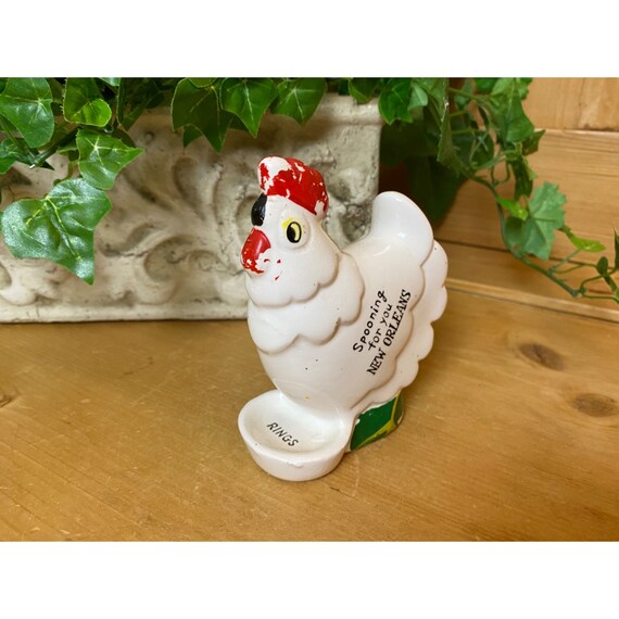 Vintage Ceramic White Chicken Ring Holder | Spoon… - image 1