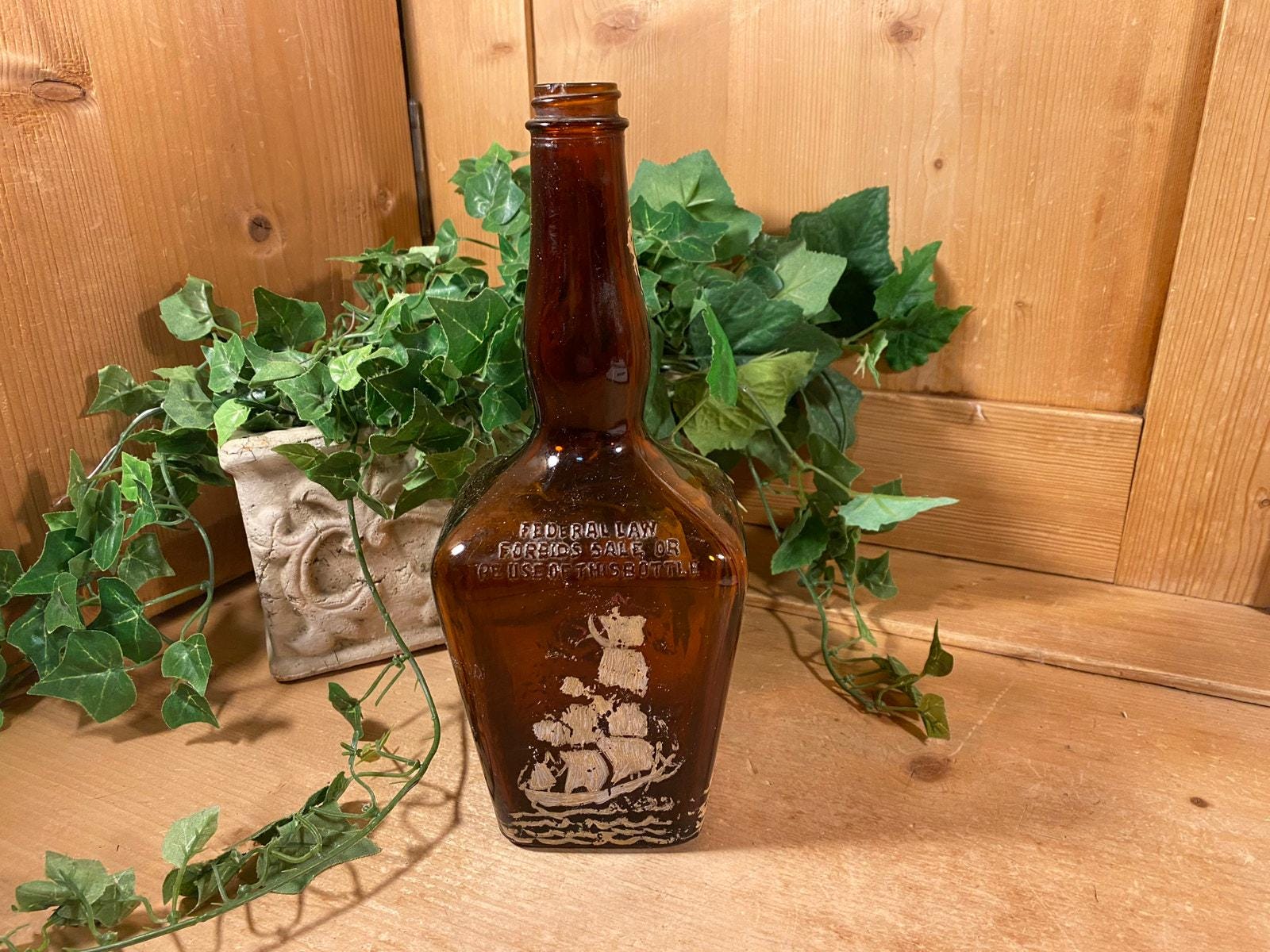 Vintage Amber Glass Whiskey Bottle With Sailing Ship and Anchor