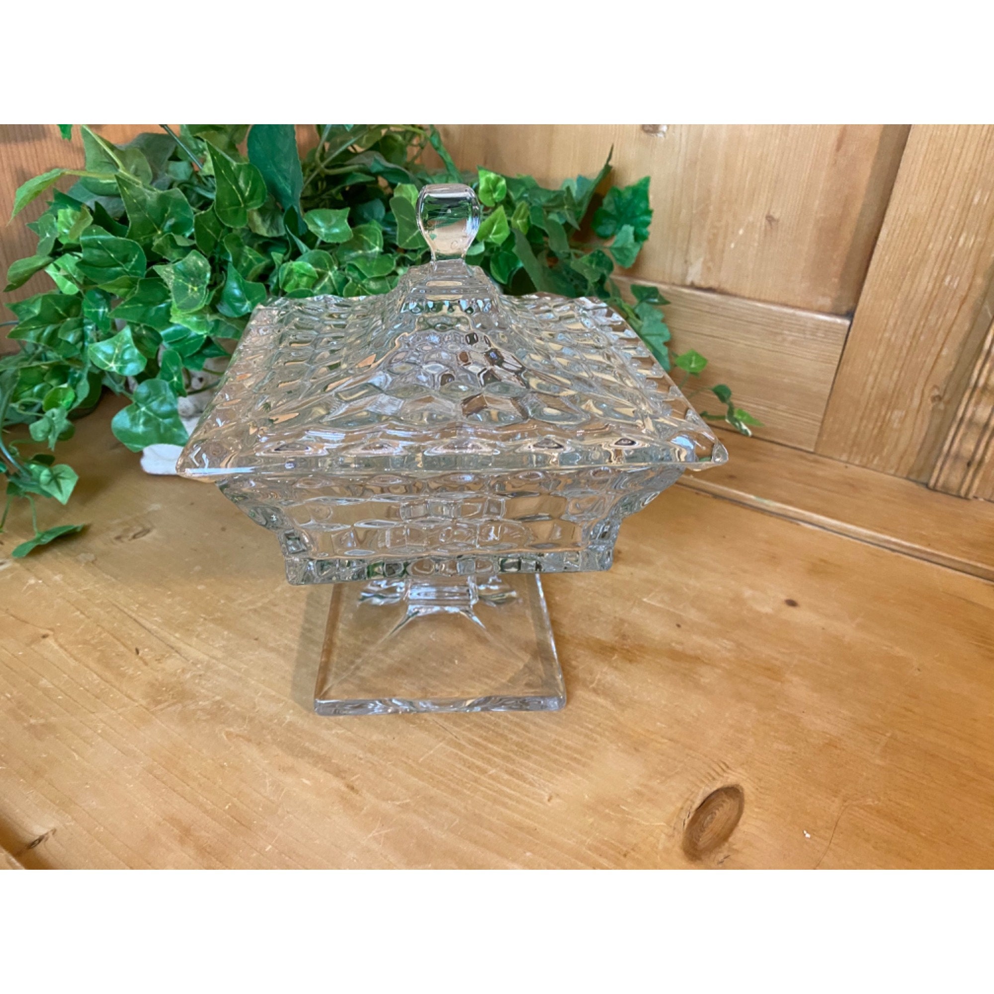 Vintage Clear Glass Square Candy Dish With Lid Fostoria Etsy