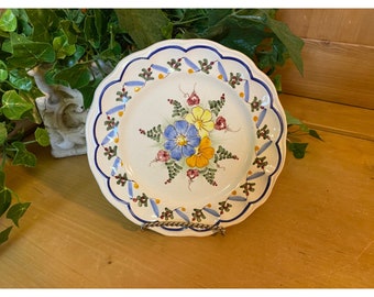 Vintage Blue and Orange Floral Wall Decorative Plate | Pintado A Mano | Cottagecore Italy Italian Decor | Vintage Kitchen Decor