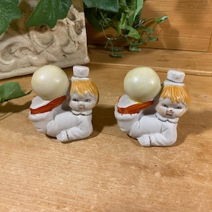 Vintage Boy Clowns with Circus Balls Figurines - Set of 2 | Ceramic Clown Figurines | Midcentury Modern Decor | Clowns with Balls On Feet