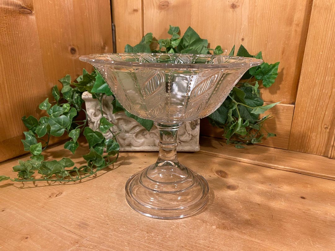 Vintage Clear Glass Pedestal Compote Dish | EAPG | Clear Pressed Glass ...