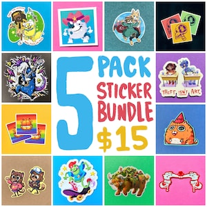 Any 5 Stickers Bundle! // Sticker pack sheet multiple meme rat possum cats Garfield small artist bluey gravity falls Ghibli adventure time