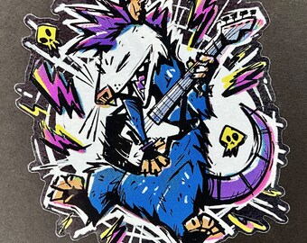 Punk Rock Possum // Vinyl Waterproof Sticker trash animal indie rock guitar comic style