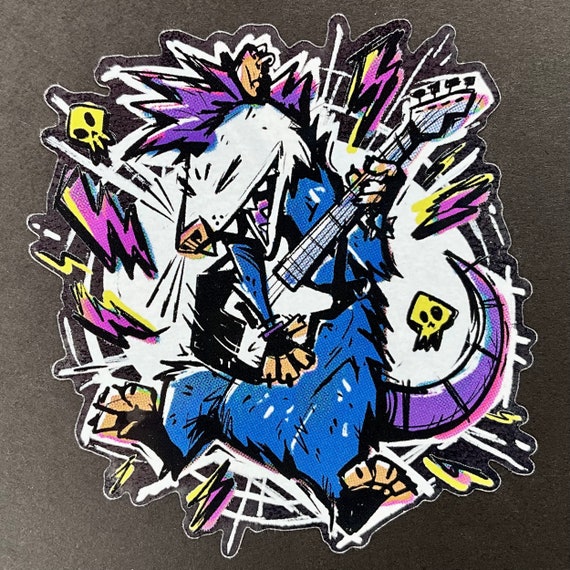 Punk Rock Possum // Vinyl Waterproof Sticker trash animal indie rock guitar comic style
