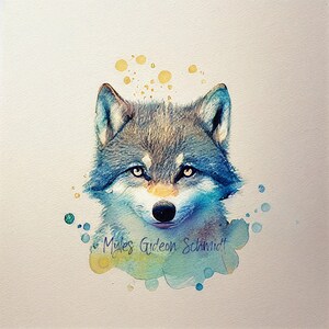 Retrato de cachorro de lobo, acuarelas, guardería, caprichoso, animal
