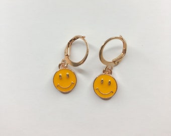 Smiley Face Earrings, Women’s Huggies [SHIPS FROM USA]
