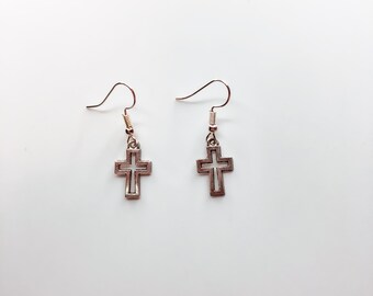 Silver Cross Earrings, Religious Cross Earrings, Small Cross Earrings  [SHIPS FROM USA]