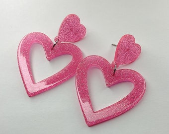 Glittery Heart Stud Drop Earrings [SHIPS FROM USA]