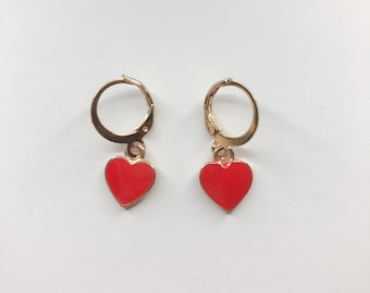 Heart Earrings, Heart Huggies, Heart Leverback Earrings [SHIPS FROM USA]