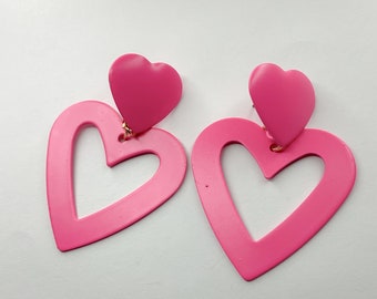 Pink Heart Stud Drop Earrings [SHIPS FROM USA]