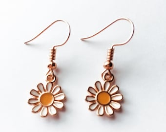 Daisy Earrings,  Rose Gold Daisy Earrings [SHIPS FROM USA]