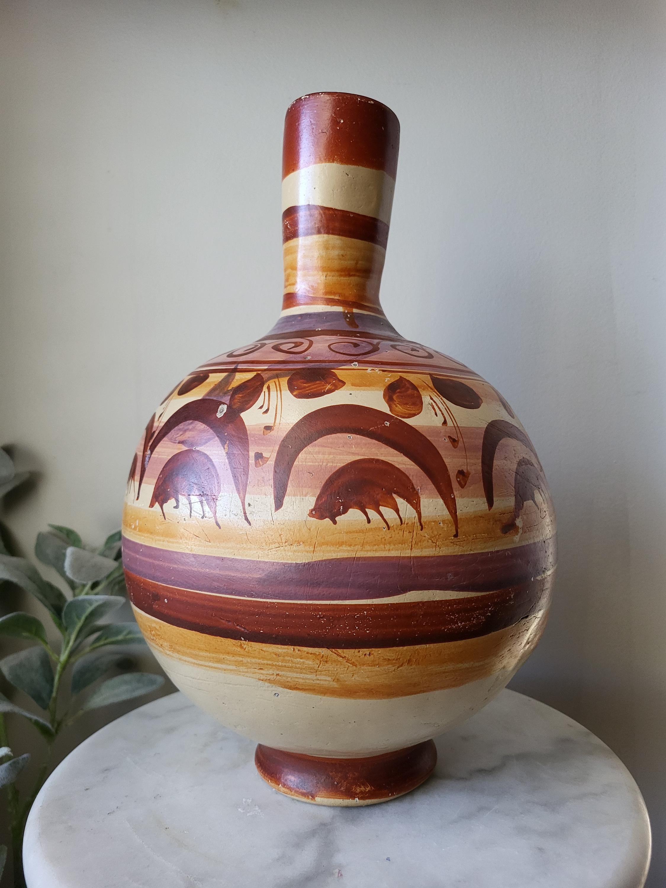 Mexican Tonala Hand Painted Pottery Vase| Hand Crafted Mexican Earthenware