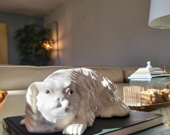 Large King Charles Spaniel Ceramic Figurine | Vintage All White Glazed Spaniel Dog Statue