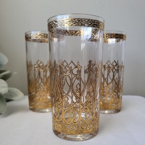 Culver Espana Mid Century Modern 22k Gold Filigree Tumblers - Set of 3