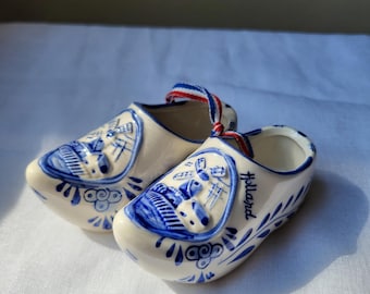 Vintage Pair of Delft Blue Pottery Clogs | Made In Holland