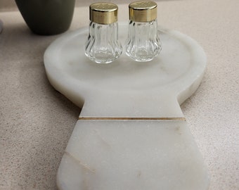 Small Ribbed Glass Salt & Pepper Shakers with Gold Tops
