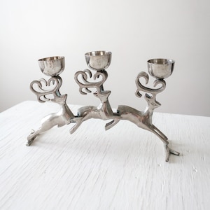 Large Vintage Leaping Reindeer Candelabra | Vintage Christmas Decor