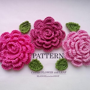 かぎ針編みの花と葉のパターン 2 in 1、DIY かぎ針編みの花、花のモチーフ、ヘッドバンド、ヘアピン、ブローチ、アップリケ。