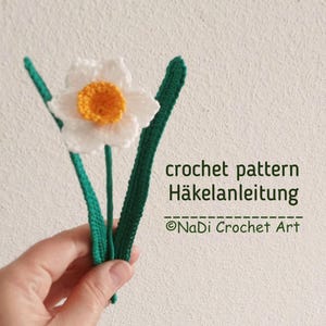 Narcissus crochet pattern, crochet flowers, crochet Narcissus, Bouquet, Accessories Wedding bouquet, Handmade Flower, in English and German