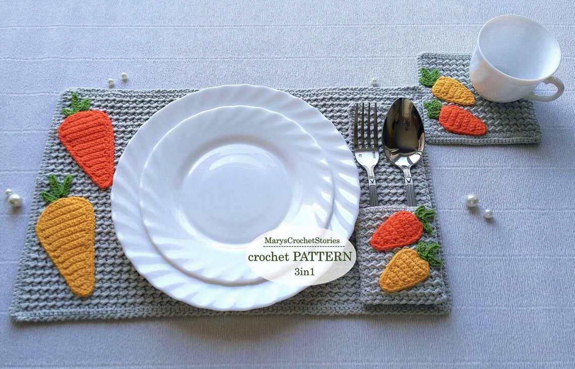 Placemat Cutlery Holder Coaster Crochet Pattern 3in1 Table Etsy