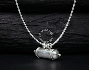 Sterling Silver India Taweez Pendant: Antique 925 Silver Kavach Amulet