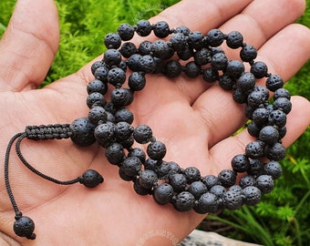 Natural Volcanic Lava Beads Necklace - Earthy, 6mm Lava Stone, Handcrafted Meditation Jewelry, Mala Necklace, Volcanic Rock Necklace