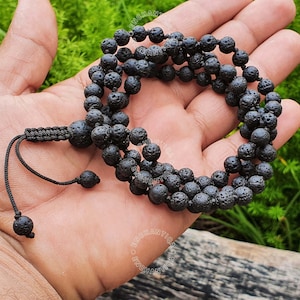 Volcanic Lava Stone Mala Necklace: Hand-Knotted Meditation Jewelry