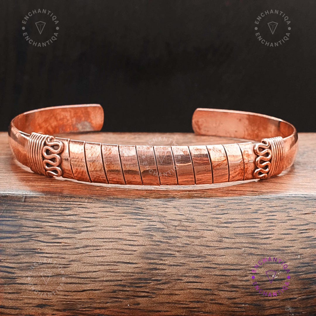Bracciale In Rame Puro Regolabile - Gioiello Boho Fatto A Mano In