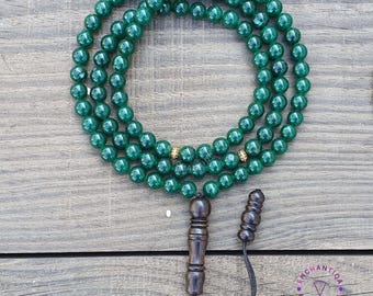Green Jade Islamic Prayer Beads: 99 Bead Muslim Tasbih Rosary