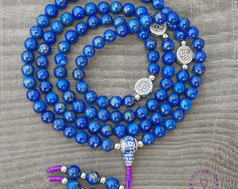 Collana Mala In Lapislazzuli Blu - Perline 6/8/10 Mm, Preghiera Buddista Tibetana