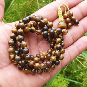 Protection Tiger Eye 108 Mala Bracelet, Hand Knotted Mala Beads, Mala Necklace, Buddhist Prayer Beads, Meditation Beads, Japa Mala Bracelet